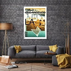 «Лос-Анжелес, современный плакат 3» в интерьере в стиле лофт над диваном