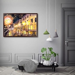 «Парижская улица ночью» в интерьере коридора в классическом стиле