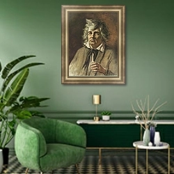«Слепой. 1878» в интерьере классической гостиной с зеленой стеной над диваном