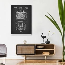 «Патент на печатную машинку, 1878г» в интерьере комнаты в стиле ретро над тумбой