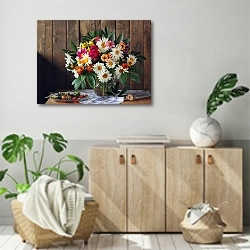«Летний натюрморт с ромашками и ягодами» в интерьере современной комнаты над комодом