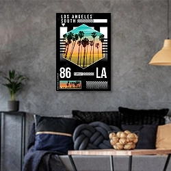 «Лос-Анжелес, современный плакат 2» в интерьере гостиной в стиле лофт в серых тонах