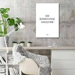 «Do something amazing» в интерьере кабинета в скандинавском стиле с бетонной стеной