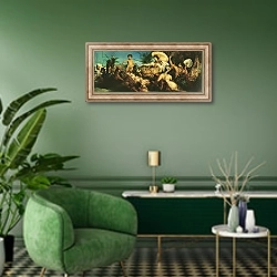 «Cleopatra, 1875» в интерьере гостиной в зеленых тонах