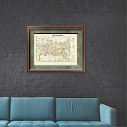 «Карта Сибири, азиатская часть России, 1878 г. 1» в интерьере в стиле лофт с черной кирпичной стеной