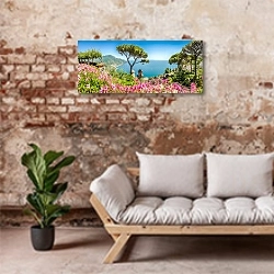 «Италия. Горный вид Амальфитанского побережья» в интерьере современной гостиной в стиле лофт