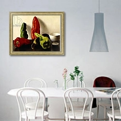 «Still Life with Red and Green Peppers, 1924» в интерьере светлой кухни над обеденным столом