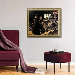 «The Menshikov Family in Beriozovo, 1883» в интерьере гостиной в бордовых тонах