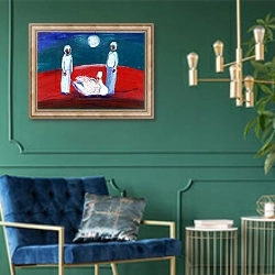 «Swan, 2013, 1» в интерьере в классическом стиле с зеленой стеной