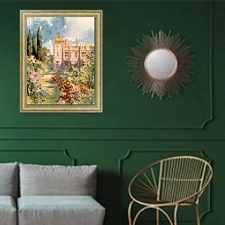 «Royal Palace, Livadia, Crimea» в интерьере классической гостиной с зеленой стеной над диваном