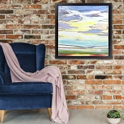 «Landscape 15» в интерьере в стиле лофт с кирпичной стеной и синим креслом