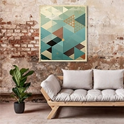 «Абстрактный ретро-геометрический фон с облаками» в интерьере гостиной в стиле лофт над диваном