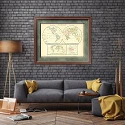 «Лингвистическая карта мира» в интерьере в стиле лофт над диваном