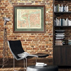 «План Праги и карта Праги с пригородами» в интерьере кабинета в стиле лофт с кирпичными стенами