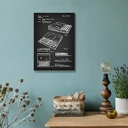 «Патент на компьютер Sinclair ZX81, 1984г» в интерьере в стиле ретро с бирюзовыми стенами