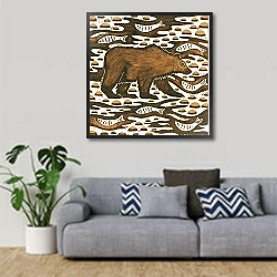 «Fishing Bear, 2001» в интерьере в скандинавском стиле над диваном