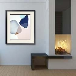 «Sea glass №5» в интерьере гостиной в стиле минимализм с камином