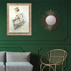 «From The Frontispiece Of Le Pater» в интерьере классической гостиной с зеленой стеной над диваном