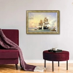 «The Russian Cutter Mercury captures the Swedish frigate Venus on 21st May 1789, 1845 1» в интерьере в классическом стиле с зеленой стеной