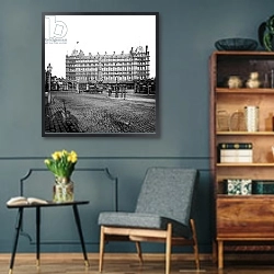 «Charing Cross Station Hotel, 19th Century» в интерьере гостиной в стиле ретро в серых тонах