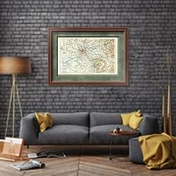 «Карта окрестностей Рима, конец 19 в. 1» в интерьере в стиле лофт над диваном