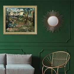 «Italy, 1911» в интерьере классической гостиной с зеленой стеной над диваном