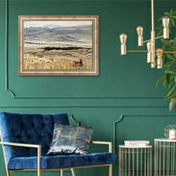 «Cheetah pair in landscape, 2014» в интерьере в классическом стиле с зеленой стеной