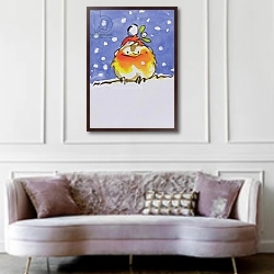 «Christmas Robin» в интерьере гостиной в классическом стиле над диваном