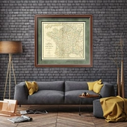 «Карта Королевства Франции, 1838 г. 1» в интерьере в стиле лофт над диваном