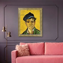 «Young Man with a Hat, 1888» в интерьере гостиной с розовым диваном