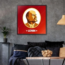 «В. И. Ленин. Лидер СССР» в интерьере гостиной в стиле лофт в серых тонах