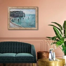«Etretat the Aval door fishing boats leaving the harbour» в интерьере классической гостиной над диваном