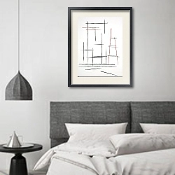 «Scratched lines №7» в интерьере светлой минималистичной гостиной над комодом
