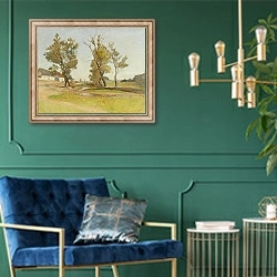 «Wiese vor einem Dorf» в интерьере в классическом стиле с зеленой стеной