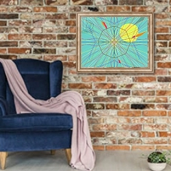 «Freya Collection, 2019, 3» в интерьере в стиле лофт с кирпичной стеной и синим креслом