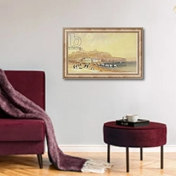 «Dover, 1832» в интерьере гостиной в бордовых тонах