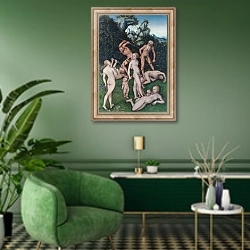 «Конец Серебряного века» в интерьере гостиной в зеленых тонах