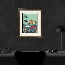 «Tropical fish» в интерьере кабинета в черных цветах над столом