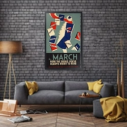 «In March read the books you always meant to read» в интерьере в стиле лофт над диваном