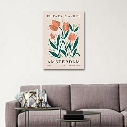 «Tulips» в интерьере в скандинавском стиле над диваном