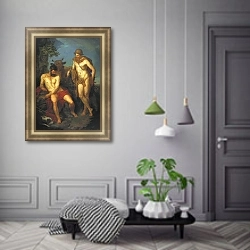 «Меркурий и Аргус. 1776» в интерьере классической гостиной с зеленой стеной над диваном