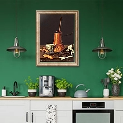«Still Life with a Drinking Chocolate Set, 1770» в интерьере кухни с зелеными стенами
