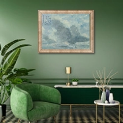 «Sky Study, c.1822» в интерьере гостиной в зеленых тонах