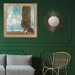 «Большой тополь II» в интерьере классической гостиной с зеленой стеной над диваном