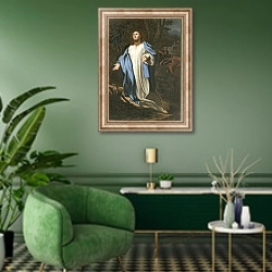 «Christ's agony in the garden» в интерьере гостиной в зеленых тонах