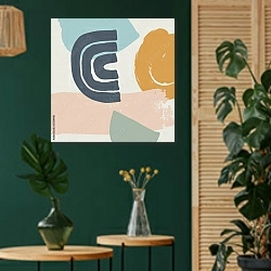 «Цветные формы 2» в интерьере в этническом стиле с зеленой стеной