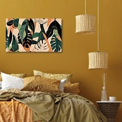 «Экзотические растения в джунглях 7» в интерьере спальни  в этническом стиле в желтых тонах