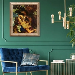 «Прометей прикованный» в интерьере в классическом стиле с зеленой стеной