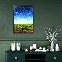 «Horizon I, 2001» в интерьере прихожей в зеленых тонах над комодом