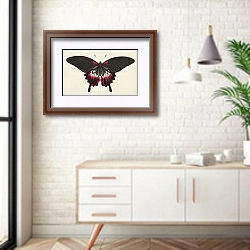 «Коричневая бабочка или Великая сумеречная бабочка с ласточкиным хвостом » в интерьере комнаты в скандинавском стиле над тумбой